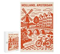 Puzzles for Adults 1000 PCS Holland, Amsterdam Illustration Jigsaw for Teenagerss Pattern Assembly Parent-child Interaction Beautiful Design Game 1000 PCS