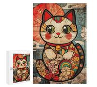 Puzzles for Adults 1000 PCS Japanese Lucky Cat Art Print Jigsaws for Adults Puzzle Difficult Challenge Help The Brain Exercise Unique Challenge Game 1000 PCS