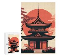 Puzzles for Adults 1000 PCS Japanese Pagoda Silhouette with Rising Sun Puzzle for Adults Family Games Hand Speed Race Unique Birthday And Xmas Gifts 1000 PCS