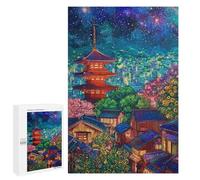 Puzzles for Adults 1000 PCS Japanese Village Night Lights Jigsaws for Adults Puzzle Difficult Challenge Help The Brain Exercise Unique Challenge Game 1000 PCS