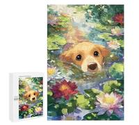 Puzzles for Adults 1000 PCS Labrador Dog in Water Lilies Pond Jigsaws for Adults Relaxing Games Enhance Memory Unique Birthday And Xmas Gifts 1000 PCS