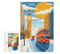Puzzles for Adults 1000 PCS London Winter Scene with Red Buses Puzzles for Adults Family Games Stress Reliever Unique Birthday And Xmas Gifts 1000 PCS