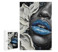 Puzzles for Adults 1000 PCS Monochrome Portrait with Blue Lips Painting Jigsaw for Adults Relaxing Games Analysis And Logic Unique Birthday And Xmas Gifts 1000 PCS