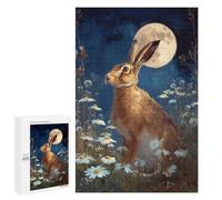 Puzzles for Adults 1000 PCS Moonlit Hare in Daisy Field Jigsaws for Adults Puzzle Difficult Challenge Help The Brain Exercise Unique Challenge Game 1000 PCS