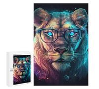 Puzzles for Adults 1000 PCS Neon Lion Glasses Art Print Jigsaw for Teenagerss Pattern Assembly Parent-child Interaction Beautiful Design Game 1000 PCS