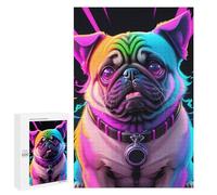 Puzzles for Adults 1000 PCS Neon Pug Portrait Puzzles for Adults Hands-on Game But Fun And Humorous Christmas Birthday Gifts 1000 PCS