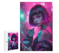 Puzzles for Adults 1000 PCS Neon Street Cat-1 Puzzle For Teenagers Improve Memory Challenging To Complete Challenging Family Fun Game 1000 PCS