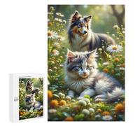 Puzzles for Adults 1000 PCS Puzzles A Serene Outdoor Scene Featuring A Playful Kitten And A Dog in A Lush Green Setting. In Th Puzzles for Adults Brain Teaser Game Perfect Decoration Deal As Gifts for