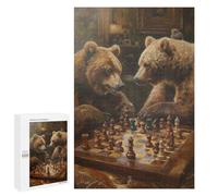 Puzzles for Adults 1000 PCS Puzzles Bears Playing Chess Game Puzzles for Adults Family Game Presents for Women for Birthday, Chrismas 1000 PCS