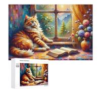 Puzzles for Adults 1000 PCS Puzzles Cozy Cat by The Window Jigsaws for Adults Family Games But Fun And Humorous for Birthday, Chrismas 1000 PCS