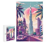 Puzzles for Adults 1000 PCS Puzzles Dubai Skyline with Palm Trees Puzzles for Adults Toy Wall Decor Difficult Hard Help The Brain Exercise 1000 PCS