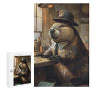 Puzzles for Adults 1000 PCS Puzzles Funny Dressed Beaver Hat Jigsaws for Adults Family Games Difficult Hard Deal As Gifts for The Whole Family 1000 PCS