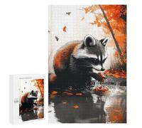 Puzzles for Adults 1000 PCS Puzzles Raccoon Washing Food in Autumnal Setting Puzzles for Adults Brain Teaser Game Perfect Decoration Deal As Gifts for The Whole Family 1000 PCS