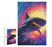 Puzzles for Adults 1000 PCS Puzzles Shark in Neon Galaxy Puzzles for Adults Toy Wall Decor Difficult Hard Help The Brain Exercise 1000 PCS