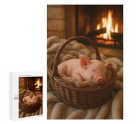 Puzzles for Adults 1000 PCS Puzzles Sleeping Piglet in Basket by Fireplace Puzzles for Adults Toy Wall Decor Difficult Hard Help The Brain Exercise 1000 PCS