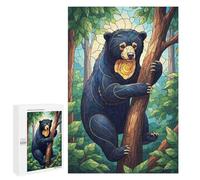 Puzzles for Adults 1000 PCS Puzzles Sun Bear Stained Glass Illustration Puzzles for Adults Toy Wall Decor Difficult Hard Help The Brain Exercise 1000 PCS