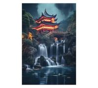 Puzzles for Adults 1000 PCS Puzzles Temple Waterfall in Japan Adult Jigsaw Puzzle Toy Wall Decor Hand Speed Race Deal As Gifts for The Whole Family 1000 PCS