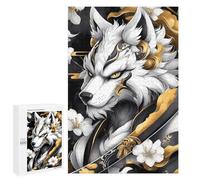 Puzzles for Adults 1000 PCS Puzzles White Wolf with Gold Accents Animal Puzzles for Adults Brain Teaser Game Perfect Decoration Deal As Gifts for The Whole Family 1000 PCS