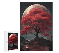 Puzzles for Adults 1000 PCS Red Moonlit Tree Reflections Jigsaws for Adults Puzzle Difficult Challenge Help The Brain Exercise Unique Challenge Game 1000 PCS