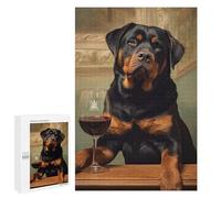 Puzzles for Adults 1000 PCS Rottweiler Enjoying Wine Puzzles for Adults Hands-on Game But Fun And Humorous Christmas Birthday Gifts 1000 PCS
