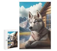 Puzzles for Adults 1000 PCS Siberian Husky Cabin Scene Jigsaw for Adults Relaxing Games Analysis And Logic Unique Birthday And Xmas Gifts 1000 PCS