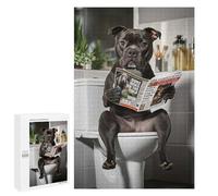 Puzzles for Adults 1000 PCS Staffordshire Terrier on The Toilet Reading Newspaper Jigsaw for Adults Relaxing Games Analysis And Logic Unique Birthday And Xmas Gifts 1000 PCS