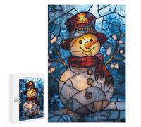 Puzzles for Adults 1000 PCS Stained Glass Snowman Puzzles for Adults Hands-on Game But Fun And Humorous Christmas Birthday Gifts 1000 PCS