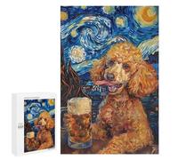 Puzzles for Adults 1000 PCS Starry Night Poodle with Beer Mug Jigsaws for Adults Puzzle Difficult Challenge Help The Brain Exercise Unique Challenge Game 1000 PCS