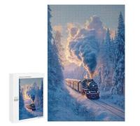 Puzzles for Adults 1000 PCS Steam Train Winter Landscape Puzzle For Teenagers Improve Memory Challenging To Complete Challenging Family Fun Game 1000 PCS
