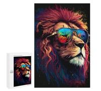 Puzzles for Adults 1000 PCS Stylish Lion Sunglasses Art Print Puzzle For Teenagers Improve Memory Challenging To Complete Challenging Family Fun Game 1000 PCS