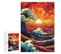 Puzzles for Adults 1000 PCS Stylized Ocean Waves at Sunset Puzzles for Adults Family Games Stress Reliever Unique Birthday And Xmas Gifts 1000 PCS