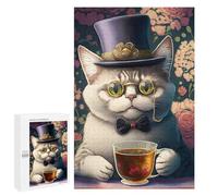 Puzzles for Adults 1000 PCS Tea Drinking Cat Jigsaws for Adults Relaxing Games Enhance Memory Unique Birthday And Xmas Gifts 1000 PCS