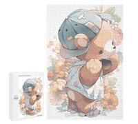 Puzzles for Adults 1000 PCS Teddy Bear with Floral Hat Jigsaw for Teenagerss Pattern Assembly Parent-child Interaction Beautiful Design Game 1000 PCS