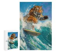 Puzzles for Adults 1000 PCS Tiger Surfer Surfing Waves Jigsaw for Teenagerss Pattern Assembly Parent-child Interaction Beautiful Design Game 1000 PCS