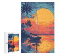 Puzzles for Adults 1000 PCS Tropical Sunset Sailboat Puzzles for Teenagers Staycation Kill Time Help The Brain Exercise Unique Birthday And Xmas Gifts 1000 PCS