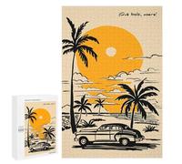 Puzzles for Adults 1000 PCS Vintage Car on Tropical Beach Jigsaw for Teenagerss Pattern Assembly Parent-child Interaction Beautiful Design Game 1000 PCS