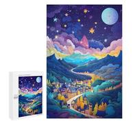 Puzzles for Adults 1000 PCS Whimsical Night Sky Village Puzzles for Adults Hands-on Game But Fun And Humorous Christmas Birthday Gifts 1000 PCS