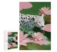 Puzzles for Adults 1000 PCS White Leopard in Water Lilies Jigsaw for Adults Relaxing Games Presents for Women Challenging Game Gifts 1000 PCS
