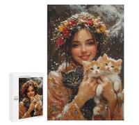 Puzzles for Adults 1000 PCS Winter Floral Crown with Kittens Jigsaws for Adults Puzzle Difficult Challenge Help The Brain Exercise Unique Challenge Game 1000 PCS