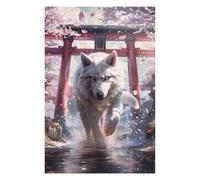 Puzzles for Adults 1000 PCS Wolf Spirit Sakura Torii Jigsaws for Adults Hands-on Game Precision Cutting Fun at Home Activities, 1000 PCS