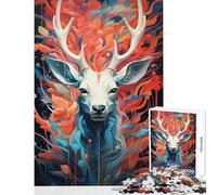 Puzzles for Adults 1000 Piece Abstract Deer Portrait with Floral Elements Toy Wall Decor Art Work Gift for Educational Game Enhance Love between Couples Size 38x52cm