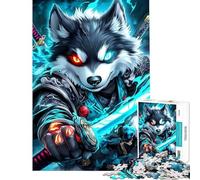 Puzzles for Adults 1000 Piece Alaskan Malamute Dog Samurai with Blazing Sword Animal Jigsaw for Adults Relax Games Difficult Hard Unique Birthday And Xmas Gifts (38x52cm)