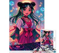 Puzzles for Adults 1000 Piece Anime DJ Girl with Music Notes Jigsaw Puzzles 1000 Educational Game Gifts for Women Men Difficult Challenge (50x75cm)