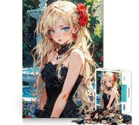 Puzzles for Adults 1000 Piece Anime Girl with Red Roses Clean Fit Decor Mental Challenge Toy Cozy Time Play Birthday Art Gift (38x52cm)