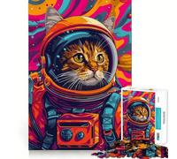 Puzzles for Adults 1000 Piece Astronaut Cat Space Animal Clean Fit Decor Mental Challenge Toy Cozy Time Play Birthday Art Gift (38x52cm)