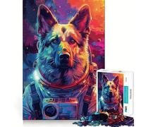 Puzzles for Adults 1000 Piece Astronaut German Shepherd Clean Fit Decor Mental Challenge Toy Cozy Time Play Birthday Art Gift (50x75cm)
