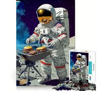 Puzzles for Adults 1000 Piece Astronaut Grilling on The Moon Clean Fit Decor Mental Challenge Toy Cozy Time Play Birthday Art Gift (38x26cm)