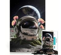Puzzles for Adults 1000 Piece Astronaut Helmet on The Moon Clean Fit Decor Mental Challenge Toy Cozy Time Play Birthday Art Gift (50x75cm)
