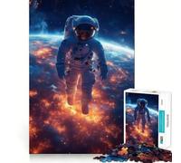 Puzzles for Adults 1000 Piece Astronaut in Space with Fiery Planet Clean Fit Decor Mental Challenge Toy Cozy Time Play Birthday Art Gift (38x26cm)