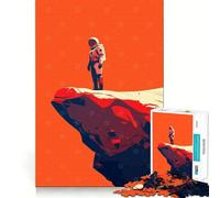 Puzzles for Adults 1000 Piece Astronaut on Martian Cliff Minimalist Art Illustration Clean Fit Decor Mental Challenge Toy Cozy Time Play Birthday Art Gift (38x52cm)